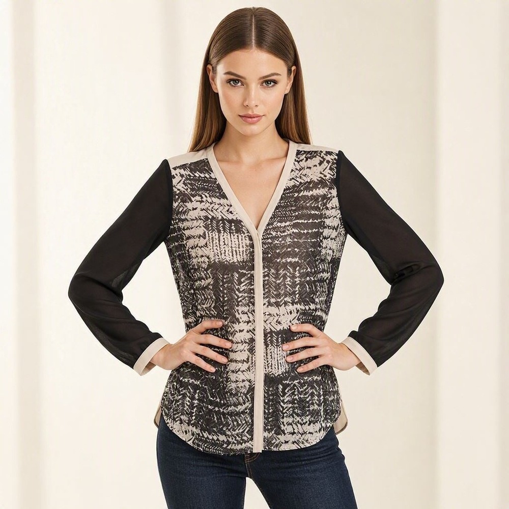 Y2K Whimsigoth Quiet Luxury Layering Geometric Print V-Neck Blouse DKNYC Size M